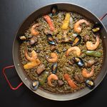 Paella Mixta, with shrimp, mussels, and chicken </br>